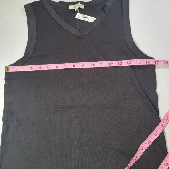 Madewell Black Generative Supima Cotton-Blend Sleeveless V-Neck Tank Top Size L - Picture 5 of 6